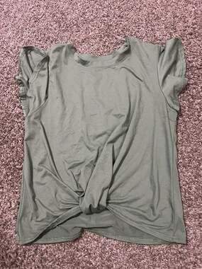 just be... Olive Green Flutter Sleeve Twist Front T-Shirt